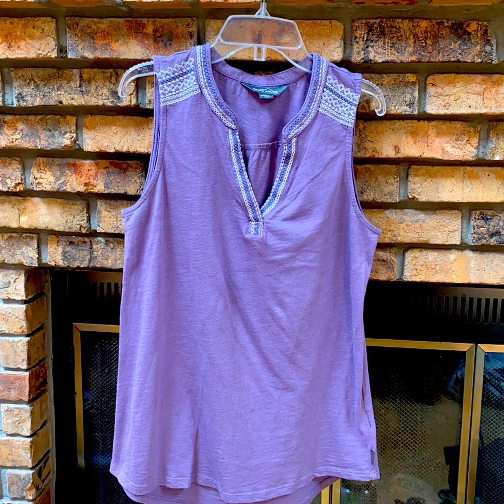 Eddie Bauer purple embroidered tank top size small